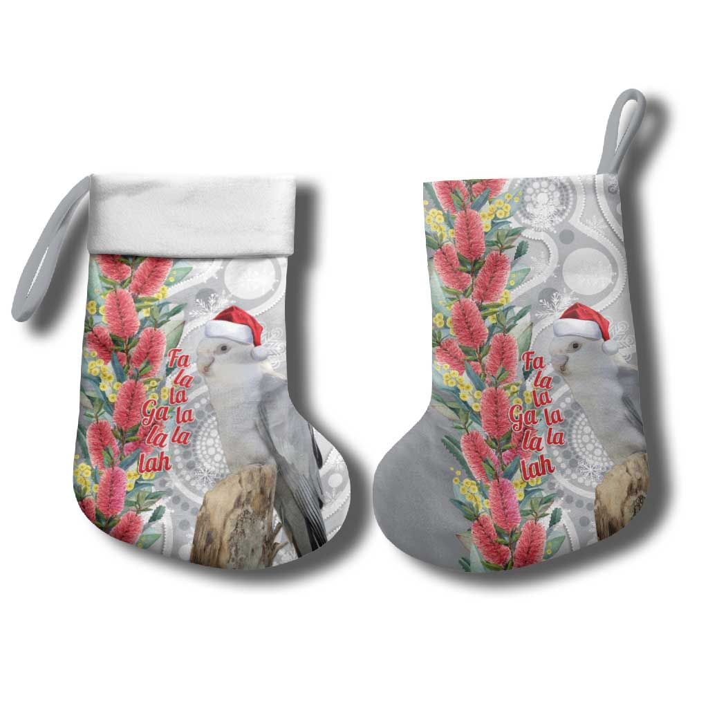 Blue Galah Mutation Christmas Australia Christmas Stocking Falalalala Galalah Bottlebrush Grey Aboriginal Art - Aussie Hoodie