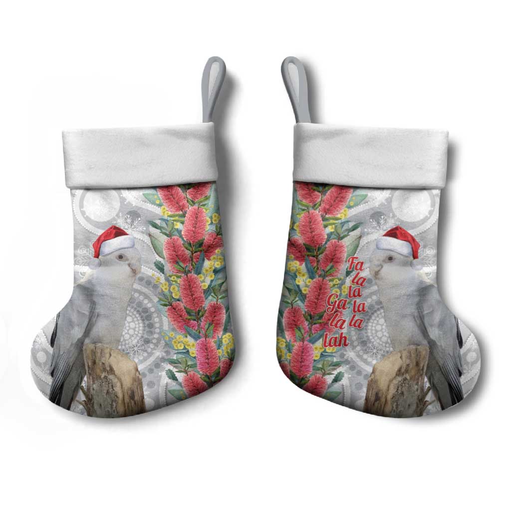 Blue Galah Mutation Christmas Australia Christmas Stocking Falalalala Galalah Bottlebrush Grey Aboriginal Art - Aussie Hoodie