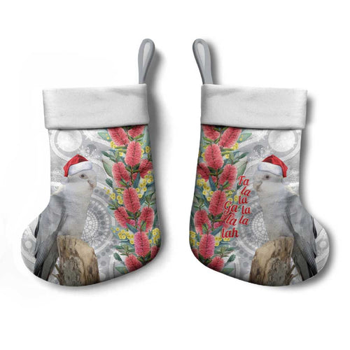 Blue Galah Mutation Christmas Australia Christmas Stocking Falalalala Galalah Bottlebrush Grey Aboriginal Art - Aussie Hoodie