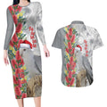 Blue Galah Mutation Christmas Australia Couples Matching Long Sleeve Bodycon Dress and Hawaiian Shirt Falalalala Galalah Bottlebrush Grey Aboriginal Art - Aussie Hoodie
