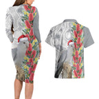 Blue Galah Mutation Christmas Australia Couples Matching Long Sleeve Bodycon Dress and Hawaiian Shirt Falalalala Galalah Bottlebrush Grey Aboriginal Art - Aussie Hoodie