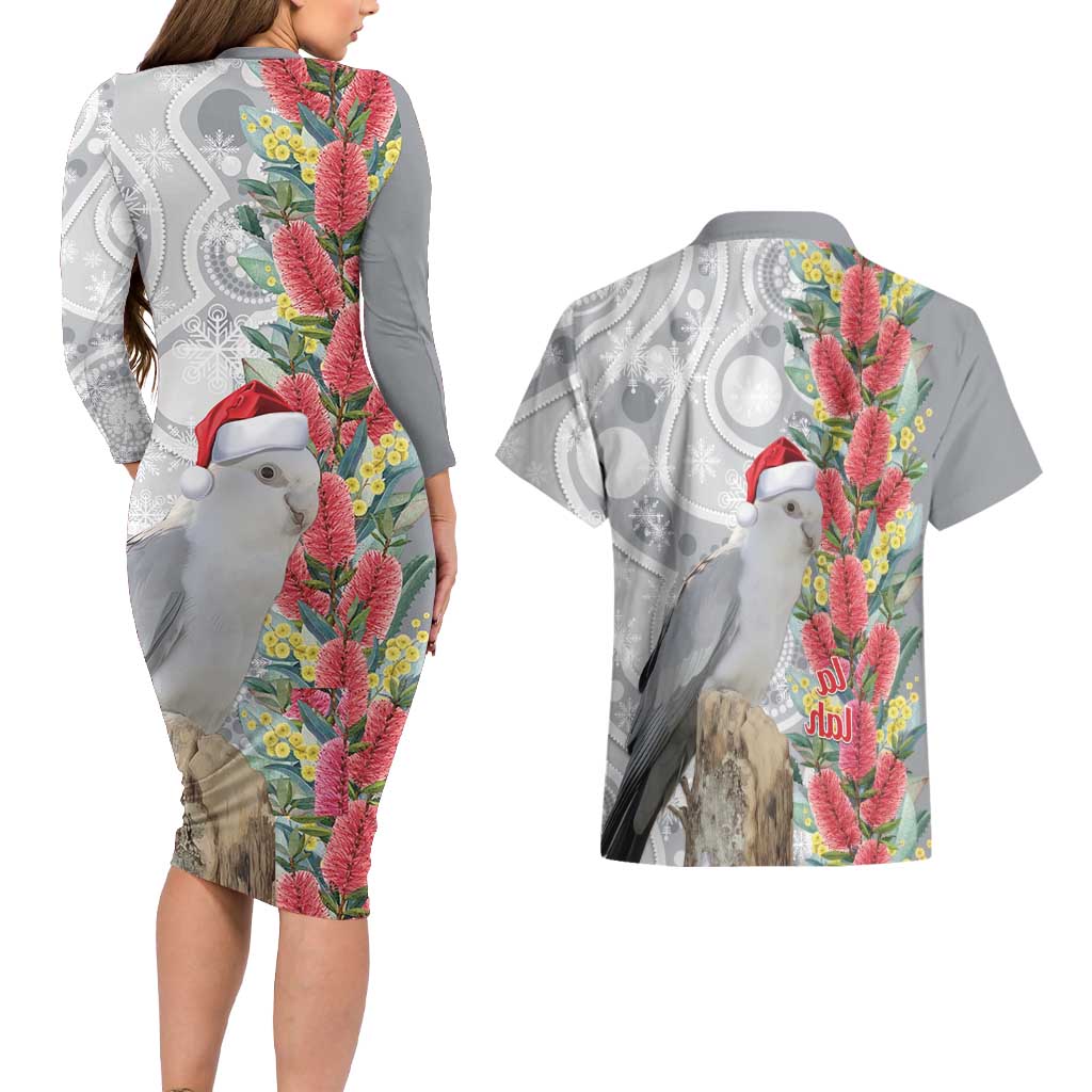 Blue Galah Mutation Christmas Australia Couples Matching Long Sleeve Bodycon Dress and Hawaiian Shirt Falalalala Galalah Bottlebrush Grey Aboriginal Art - Aussie Hoodie
