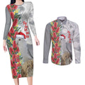 Blue Galah Mutation Christmas Australia Couples Matching Long Sleeve Bodycon Dress and Long Sleeve Button Shirt Falalalala Galalah Bottlebrush Grey Aboriginal Art - Aussie Hoodie