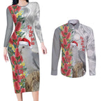 Blue Galah Mutation Christmas Australia Couples Matching Long Sleeve Bodycon Dress and Long Sleeve Button Shirt Falalalala Galalah Bottlebrush Grey Aboriginal Art - Aussie Hoodie
