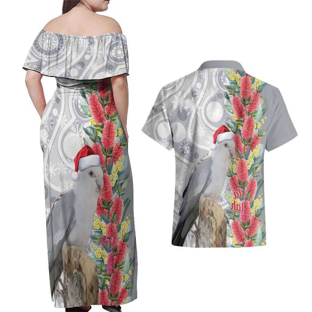Blue Galah Mutation Christmas Australia Couples Matching Off Shoulder Maxi Dress and Hawaiian Shirt Falalalala Galalah Bottlebrush Grey Aboriginal Art - Aussie Hoodie