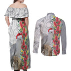 Blue Galah Mutation Christmas Australia Couples Matching Off Shoulder Maxi Dress and Long Sleeve Button Shirt Falalalala Galalah Bottlebrush Grey Aboriginal Art - Aussie Hoodie