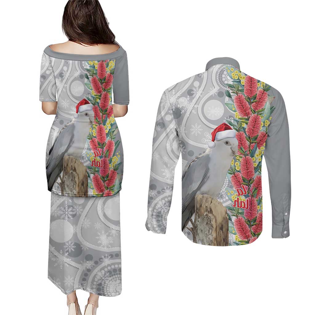 Blue Galah Mutation Christmas Australia Couples Matching Puletasi and Long Sleeve Button Shirt Falalalala Galalah Bottlebrush Grey Aboriginal Art - Aussie Hoodie