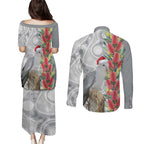 Blue Galah Mutation Christmas Australia Couples Matching Puletasi and Long Sleeve Button Shirt Falalalala Galalah Bottlebrush Grey Aboriginal Art - Aussie Hoodie