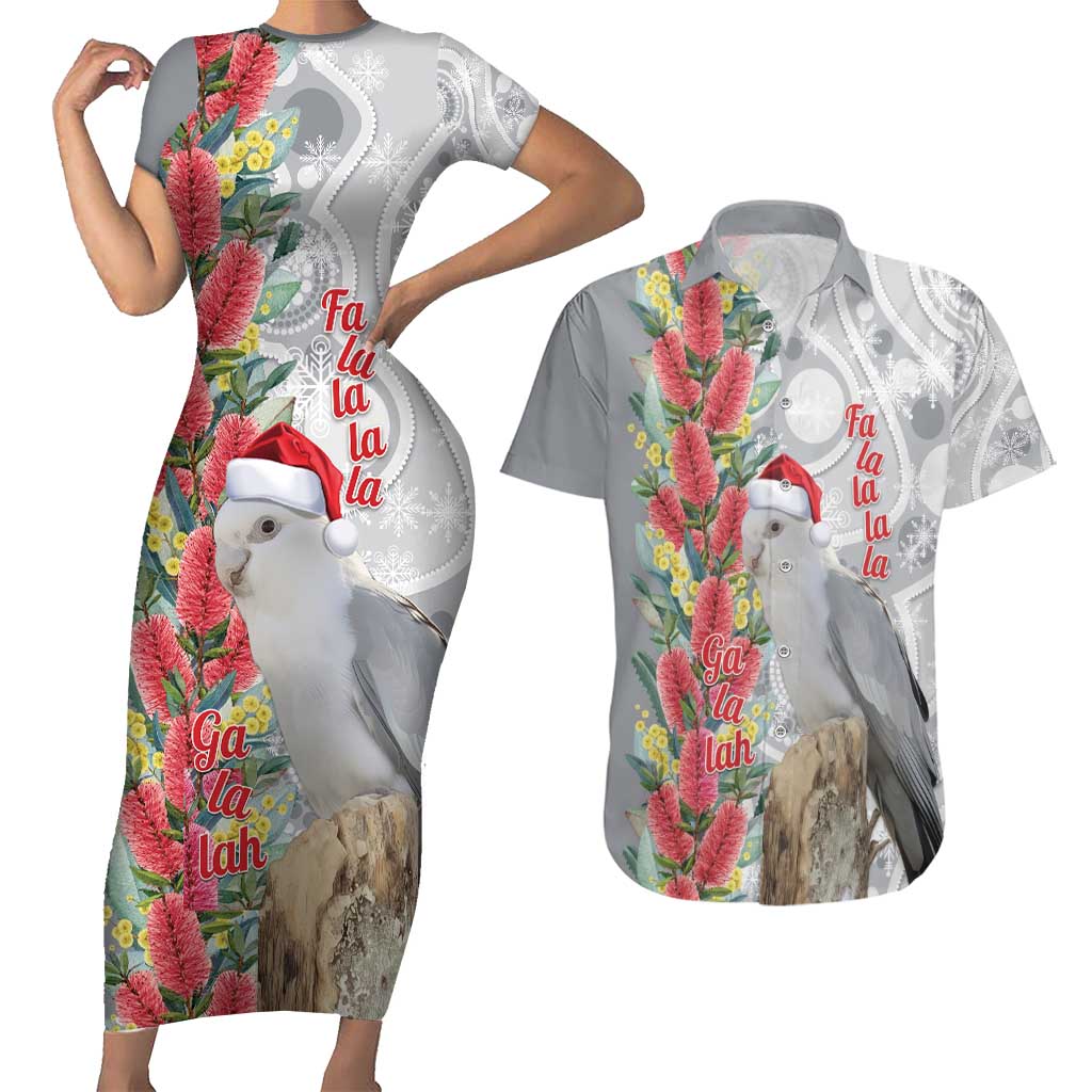 Blue Galah Mutation Christmas Australia Couples Matching Short Sleeve Bodycon Dress and Hawaiian Shirt Falalalala Galalah Bottlebrush Grey Aboriginal Art - Aussie Hoodie