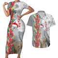 Blue Galah Mutation Christmas Australia Couples Matching Short Sleeve Bodycon Dress and Hawaiian Shirt Falalalala Galalah Bottlebrush Grey Aboriginal Art - Aussie Hoodie