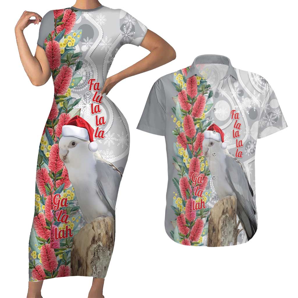 Blue Galah Mutation Christmas Australia Couples Matching Short Sleeve Bodycon Dress and Hawaiian Shirt Falalalala Galalah Bottlebrush Grey Aboriginal Art - Aussie Hoodie