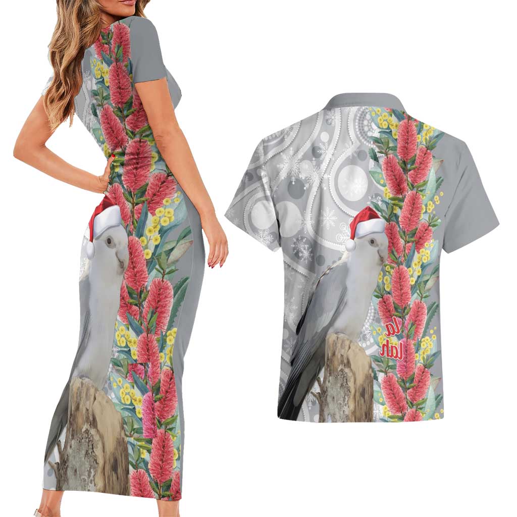Blue Galah Mutation Christmas Australia Couples Matching Short Sleeve Bodycon Dress and Hawaiian Shirt Falalalala Galalah Bottlebrush Grey Aboriginal Art - Aussie Hoodie