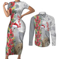 Blue Galah Mutation Christmas Australia Couples Matching Short Sleeve Bodycon Dress and Long Sleeve Button Shirt Falalalala Galalah Bottlebrush Grey Aboriginal Art - Aussie Hoodie