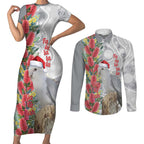 Blue Galah Mutation Christmas Australia Couples Matching Short Sleeve Bodycon Dress and Long Sleeve Button Shirt Falalalala Galalah Bottlebrush Grey Aboriginal Art - Aussie Hoodie