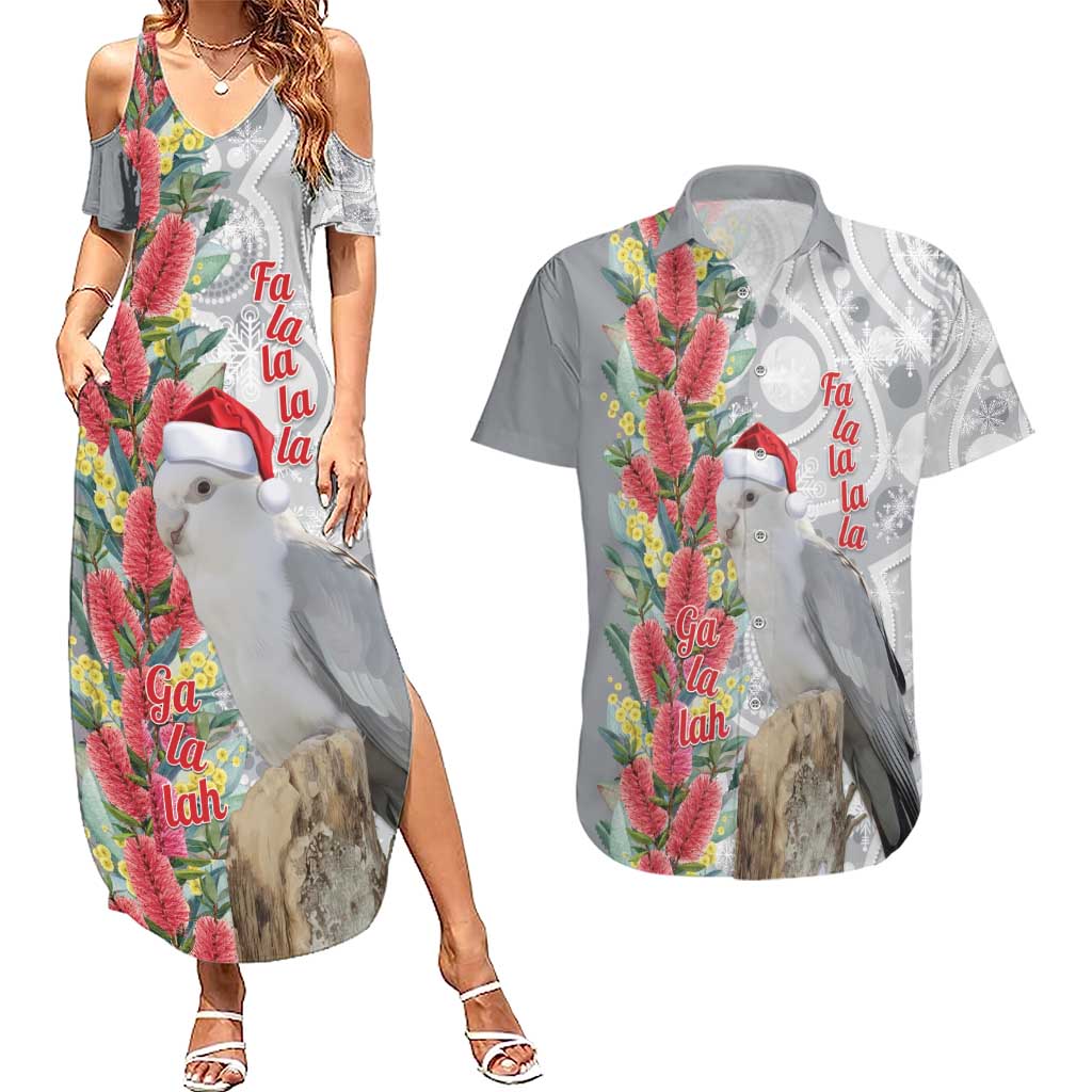 Blue Galah Mutation Christmas Australia Couples Matching Summer Maxi Dress and Hawaiian Shirt Falalalala Galalah Bottlebrush Grey Aboriginal Art - Aussie Hoodie