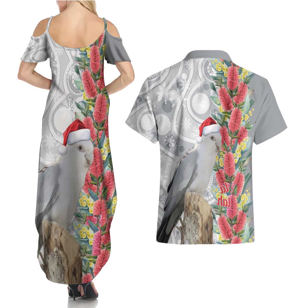 Blue Galah Mutation Christmas Australia Couples Matching Summer Maxi Dress and Hawaiian Shirt Falalalala Galalah Bottlebrush Grey Aboriginal Art - Aussie Hoodie