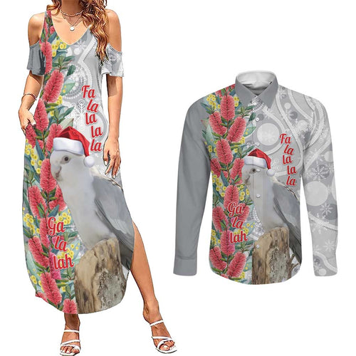 Blue Galah Mutation Christmas Australia Couples Matching Summer Maxi Dress and Long Sleeve Button Shirt Falalalala Galalah Bottlebrush Grey Aboriginal Art - Aussie Hoodie