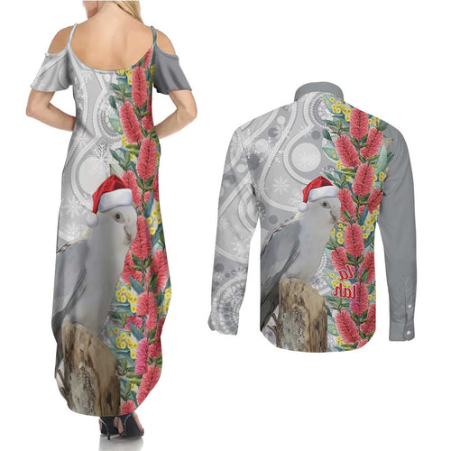 Blue Galah Mutation Christmas Australia Couples Matching Summer Maxi Dress and Long Sleeve Button Shirt Falalalala Galalah Bottlebrush Grey Aboriginal Art - Aussie Hoodie