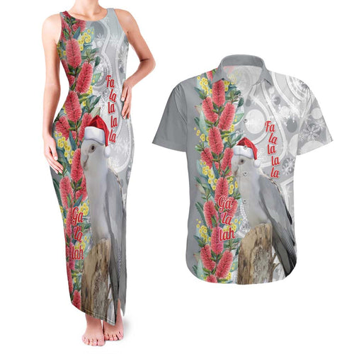 Blue Galah Mutation Christmas Australia Couples Matching Tank Maxi Dress and Hawaiian Shirt Falalalala Galalah Bottlebrush Grey Aboriginal Art - Aussie Hoodie