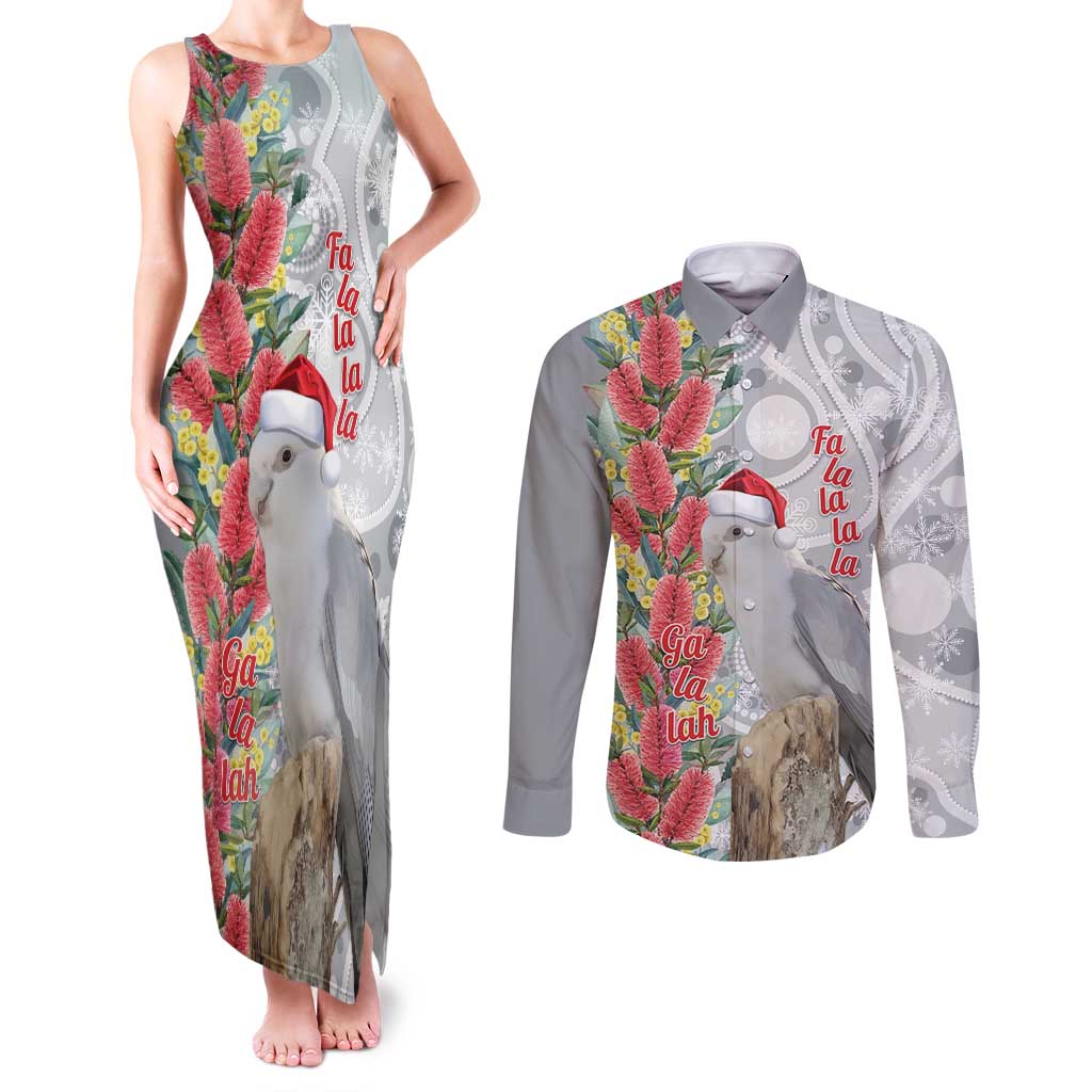 Blue Galah Mutation Christmas Australia Couples Matching Tank Maxi Dress and Long Sleeve Button Shirt Falalalala Galalah Bottlebrush Grey Aboriginal Art - Aussie Hoodie