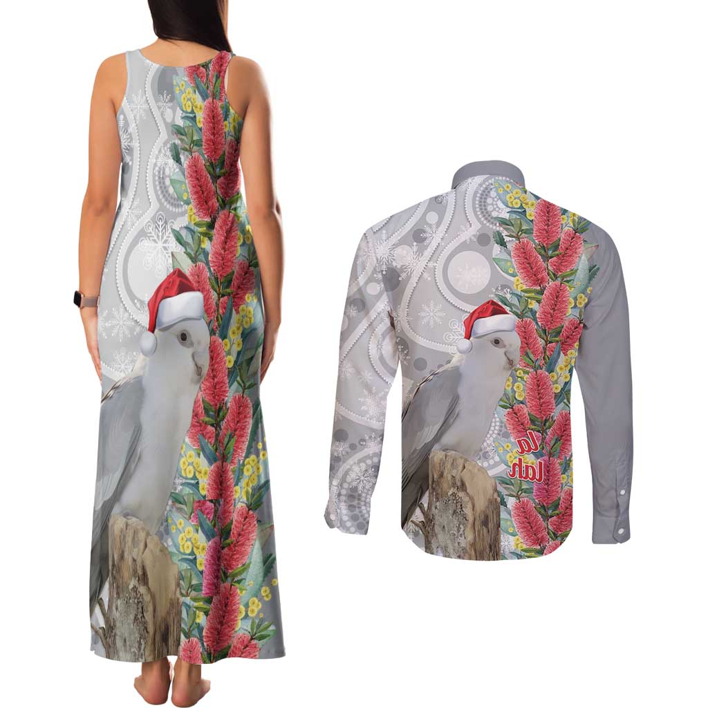 Blue Galah Mutation Christmas Australia Couples Matching Tank Maxi Dress and Long Sleeve Button Shirt Falalalala Galalah Bottlebrush Grey Aboriginal Art - Aussie Hoodie