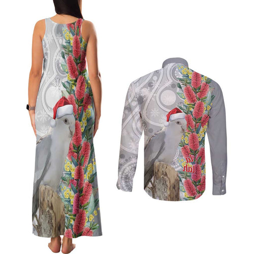 Blue Galah Mutation Christmas Australia Couples Matching Tank Maxi Dress and Long Sleeve Button Shirt Falalalala Galalah Bottlebrush Grey Aboriginal Art - Aussie Hoodie