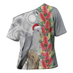 Blue Galah Mutation Christmas Australia Cross Shoulder Shirt Falalalala Galalah Bottlebrush Grey Aboriginal Art - Aussie Hoodie