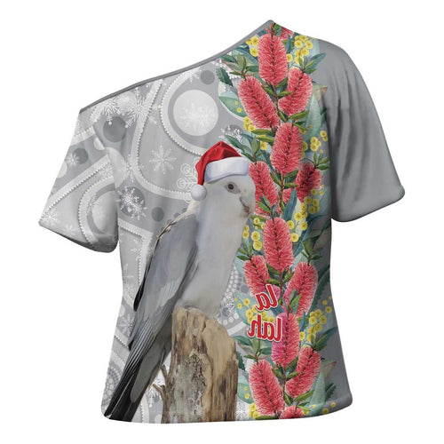 Blue Galah Mutation Christmas Australia Cross Shoulder Shirt Falalalala Galalah Bottlebrush Grey Aboriginal Art - Aussie Hoodie