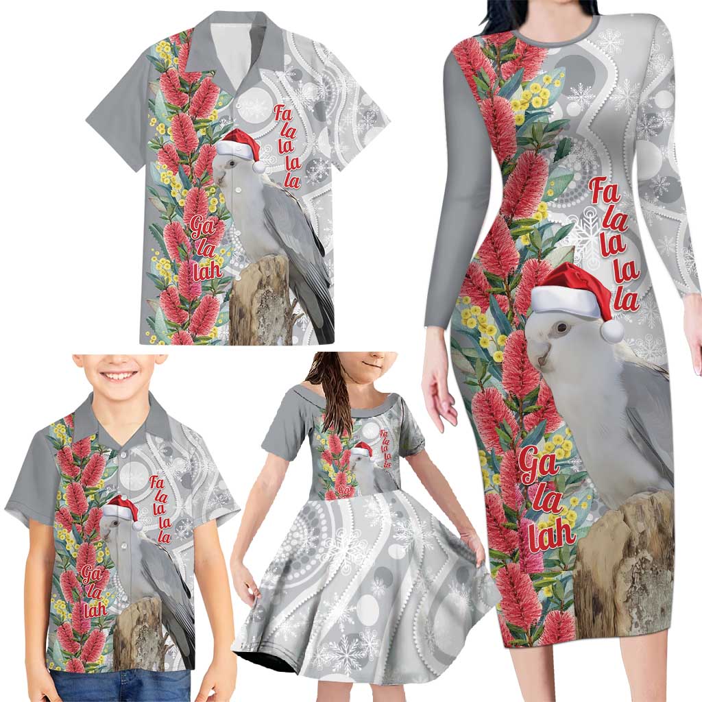 Blue Galah Mutation Christmas Australia Family Matching Long Sleeve Bodycon Dress and Hawaiian Shirt Falalalala Galalah Bottlebrush Grey Aboriginal Art - Aussie Hoodie