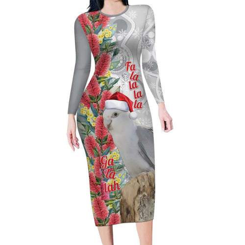 Blue Galah Mutation Christmas Australia Family Matching Long Sleeve Bodycon Dress and Hawaiian Shirt Falalalala Galalah Bottlebrush Grey Aboriginal Art - Aussie Hoodie
