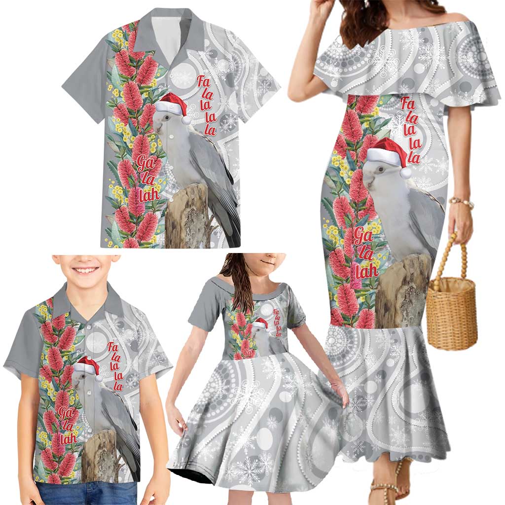Blue Galah Mutation Christmas Australia Family Matching Mermaid Dress and Hawaiian Shirt Falalalala Galalah Bottlebrush Grey Aboriginal Art - Aussie Hoodie
