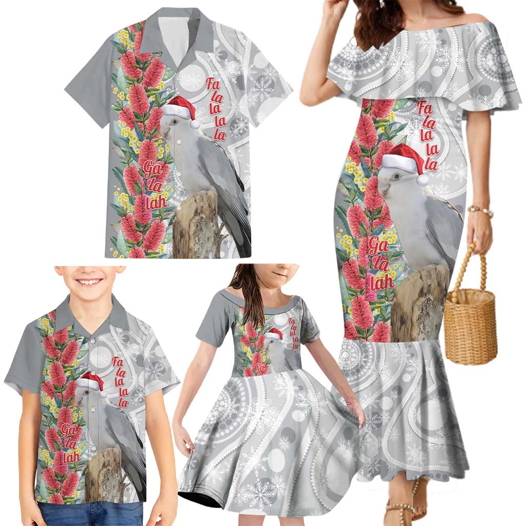 Blue Galah Mutation Christmas Australia Family Matching Mermaid Dress and Hawaiian Shirt Falalalala Galalah Bottlebrush Grey Aboriginal Art - Aussie Hoodie