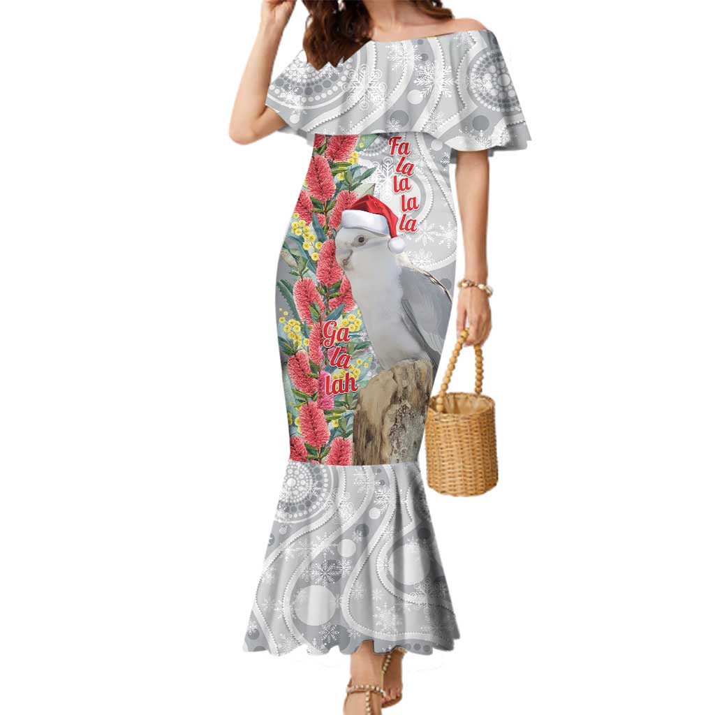 Blue Galah Mutation Christmas Australia Family Matching Mermaid Dress and Hawaiian Shirt Falalalala Galalah Bottlebrush Grey Aboriginal Art - Aussie Hoodie