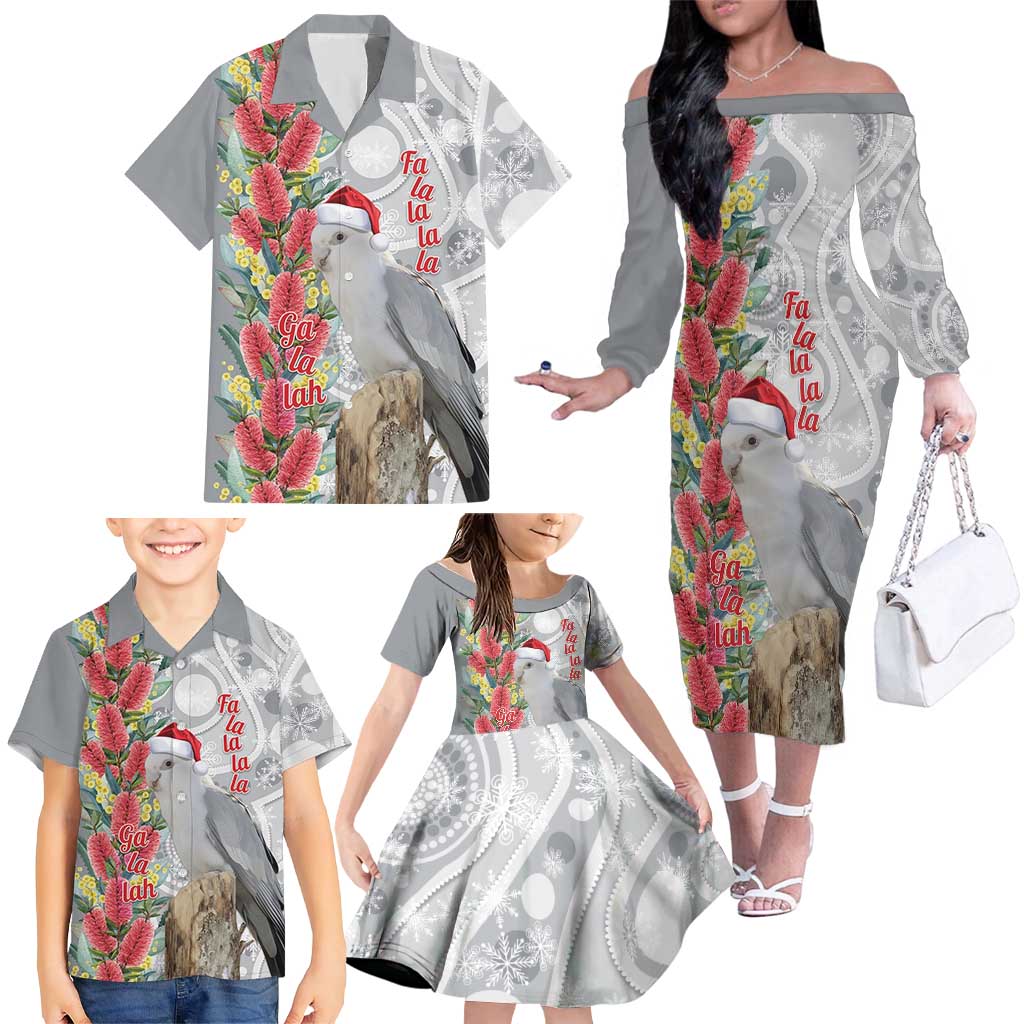 Blue Galah Mutation Christmas Australia Family Matching Off The Shoulder Long Sleeve Dress and Hawaiian Shirt Falalalala Galalah Bottlebrush Grey Aboriginal Art - Aussie Hoodie