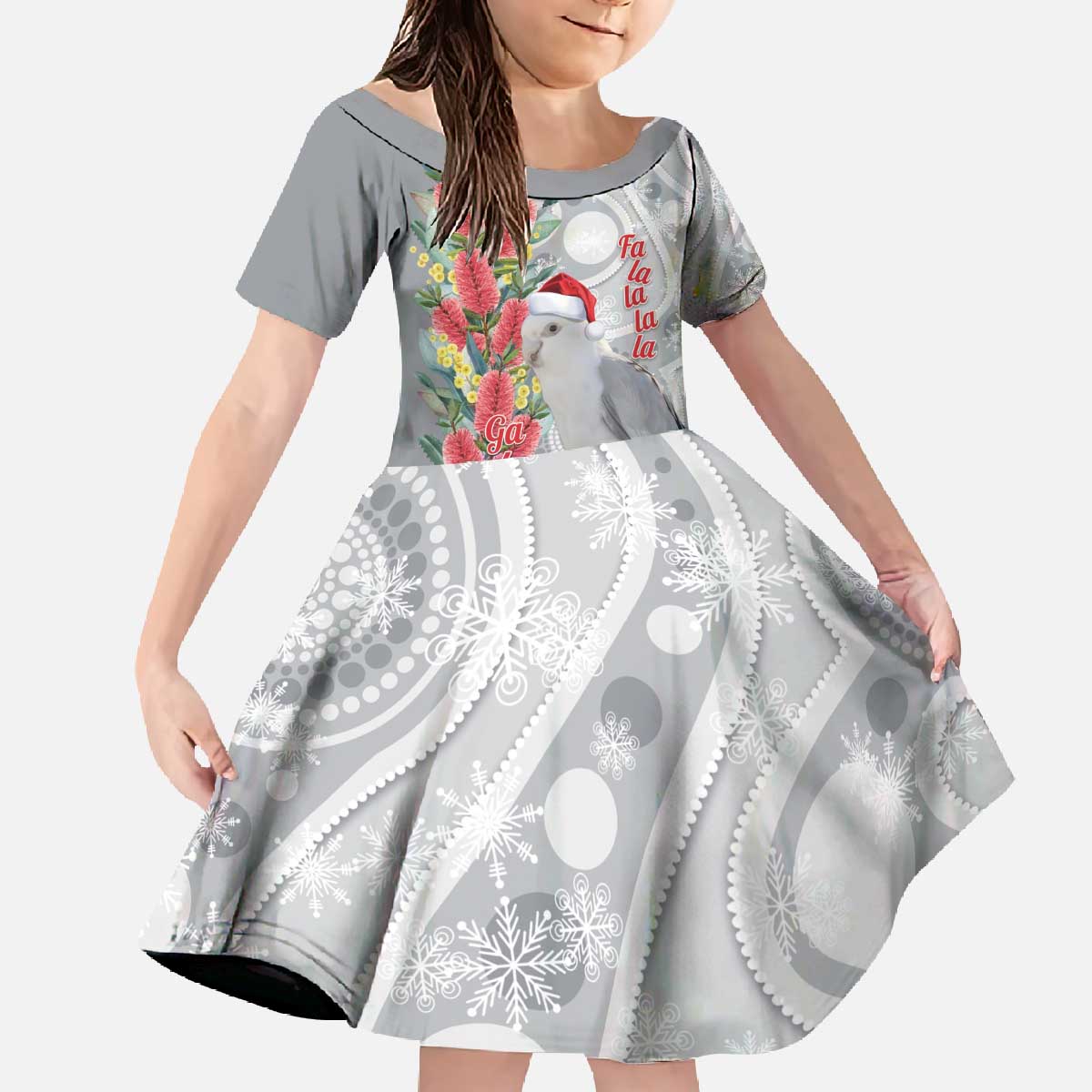 Blue Galah Mutation Christmas Australia Family Matching Off The Shoulder Long Sleeve Dress and Hawaiian Shirt Falalalala Galalah Bottlebrush Grey Aboriginal Art - Aussie Hoodie