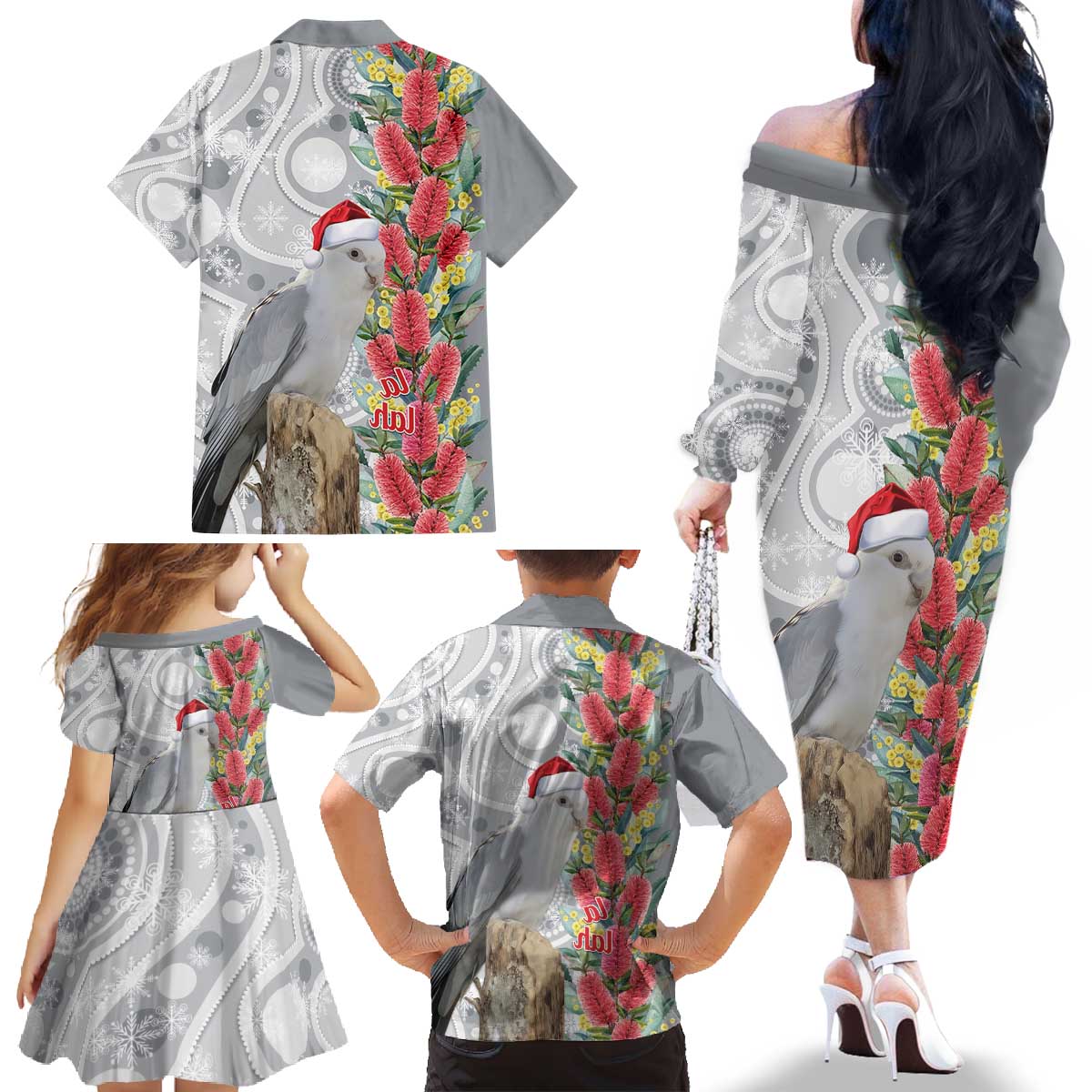 Blue Galah Mutation Christmas Australia Family Matching Off The Shoulder Long Sleeve Dress and Hawaiian Shirt Falalalala Galalah Bottlebrush Grey Aboriginal Art - Aussie Hoodie