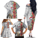Blue Galah Mutation Christmas Australia Family Matching Off The Shoulder Long Sleeve Dress and Hawaiian Shirt Falalalala Galalah Bottlebrush Grey Aboriginal Art - Aussie Hoodie