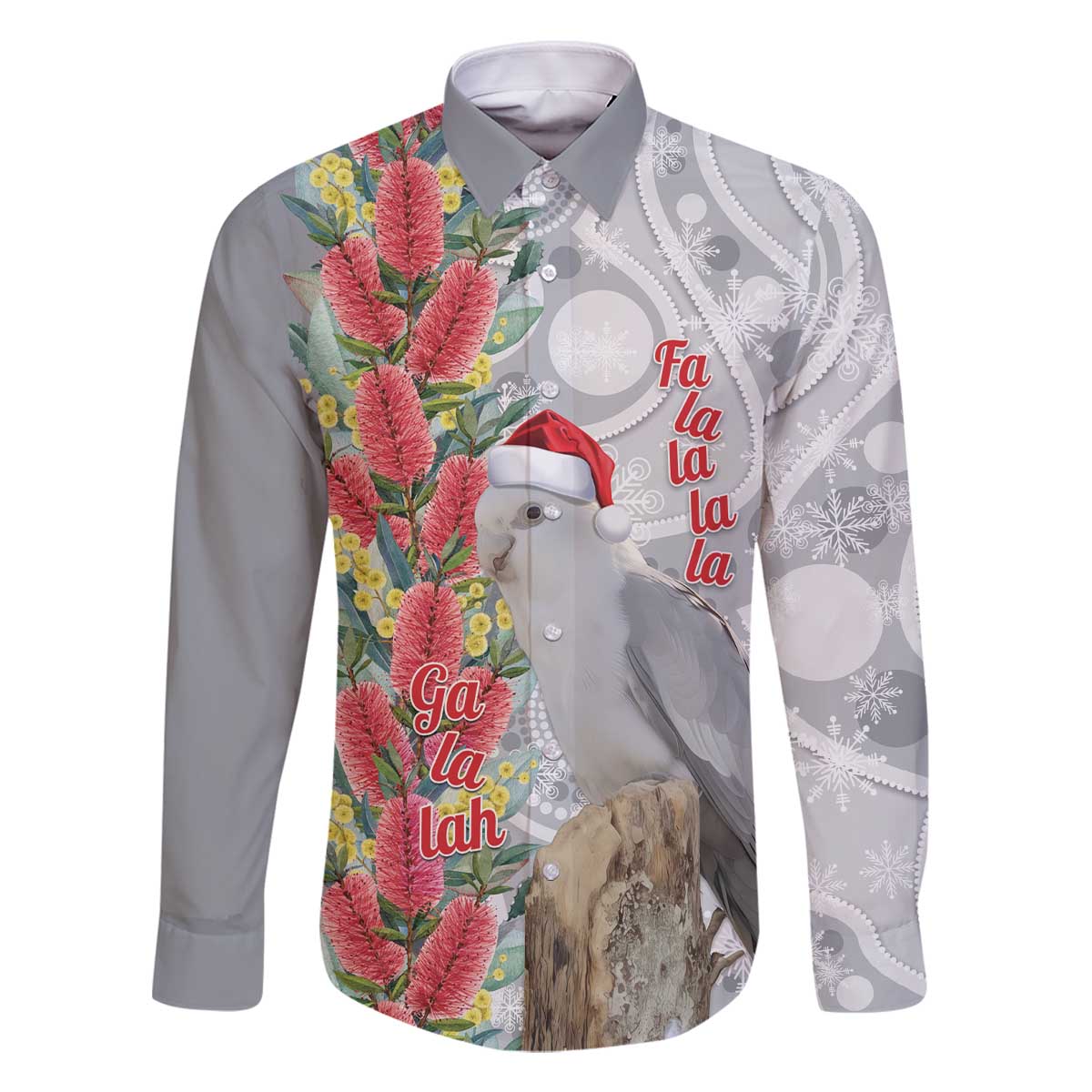 Blue Galah Mutation Christmas Australia Family Matching Off The Shoulder Long Sleeve Dress and Hawaiian Shirt Falalalala Galalah Bottlebrush Grey Aboriginal Art - Aussie Hoodie