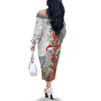 Blue Galah Mutation Christmas Australia Family Matching Off The Shoulder Long Sleeve Dress and Hawaiian Shirt Falalalala Galalah Bottlebrush Grey Aboriginal Art - Aussie Hoodie
