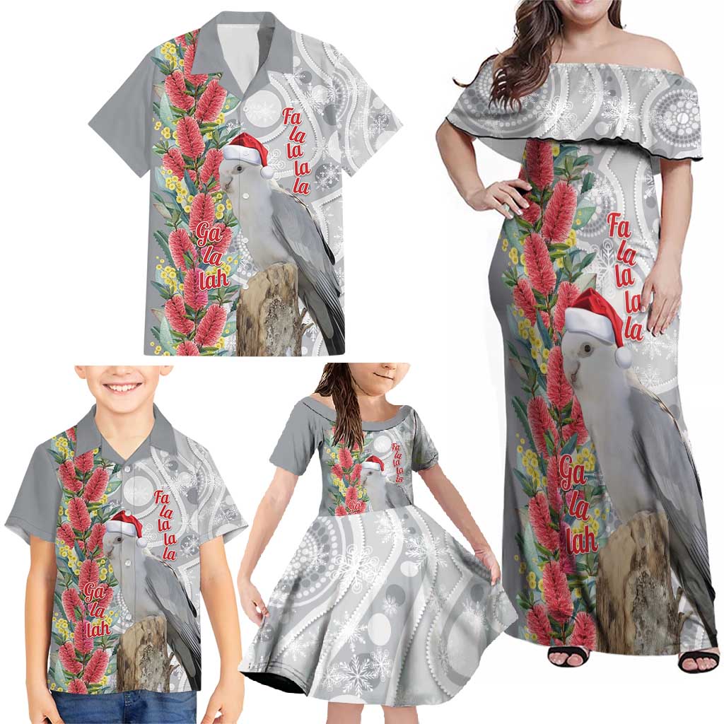 Blue Galah Mutation Christmas Australia Family Matching Off Shoulder Maxi Dress and Hawaiian Shirt Falalalala Galalah Bottlebrush Grey Aboriginal Art - Aussie Hoodie