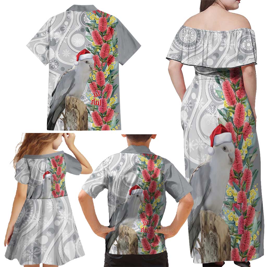 Blue Galah Mutation Christmas Australia Family Matching Off Shoulder Maxi Dress and Hawaiian Shirt Falalalala Galalah Bottlebrush Grey Aboriginal Art - Aussie Hoodie