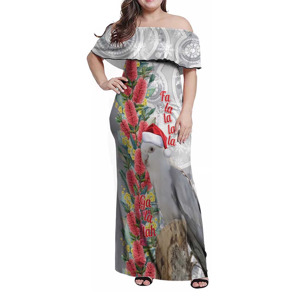 Blue Galah Mutation Christmas Australia Family Matching Off Shoulder Maxi Dress and Hawaiian Shirt Falalalala Galalah Bottlebrush Grey Aboriginal Art - Aussie Hoodie