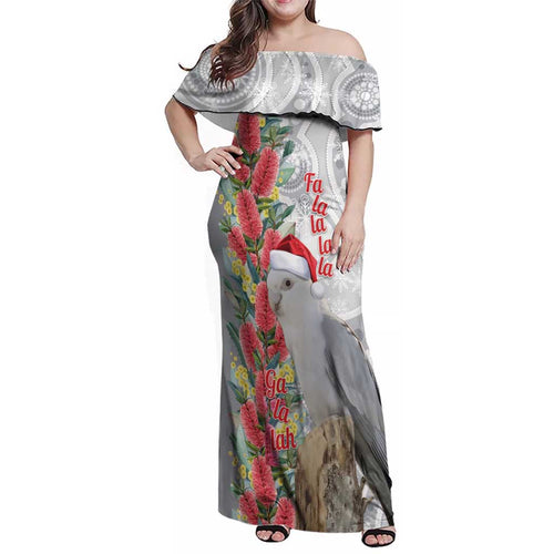 Blue Galah Mutation Christmas Australia Family Matching Off Shoulder Maxi Dress and Hawaiian Shirt Falalalala Galalah Bottlebrush Grey Aboriginal Art - Aussie Hoodie