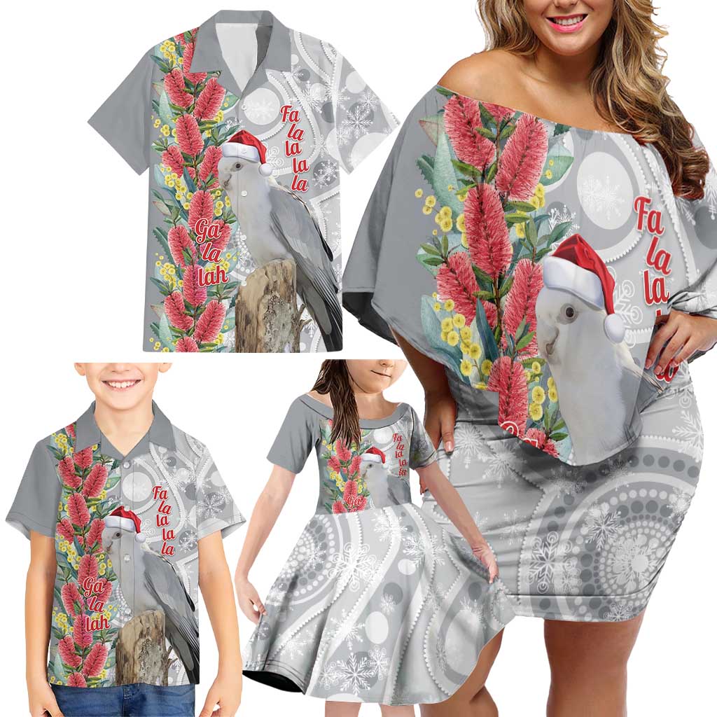 Blue Galah Mutation Christmas Australia Family Matching Off Shoulder Short Dress and Hawaiian Shirt Falalalala Galalah Bottlebrush Grey Aboriginal Art - Aussie Hoodie