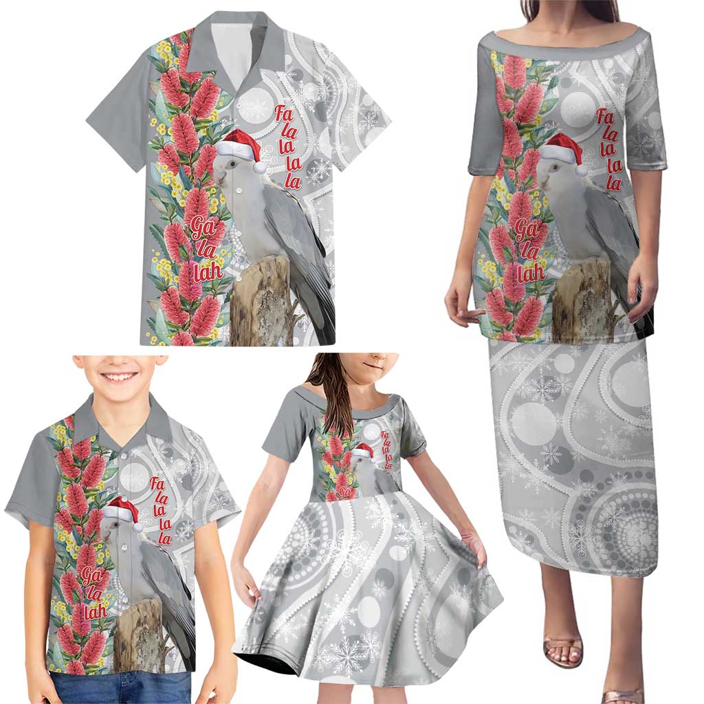 Blue Galah Mutation Christmas Australia Family Matching Puletasi and Hawaiian Shirt Falalalala Galalah Bottlebrush Grey Aboriginal Art - Aussie Hoodie