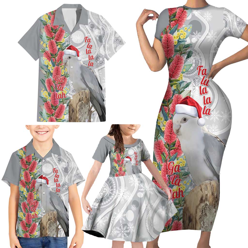 Blue Galah Mutation Christmas Australia Family Matching Short Sleeve Bodycon Dress and Hawaiian Shirt Falalalala Galalah Bottlebrush Grey Aboriginal Art - Aussie Hoodie
