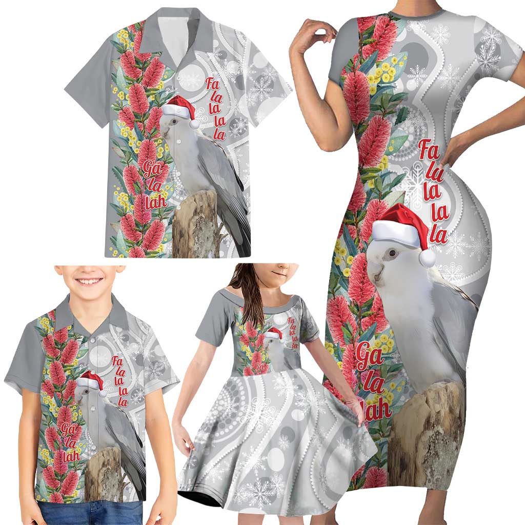 Blue Galah Mutation Christmas Australia Family Matching Short Sleeve Bodycon Dress and Hawaiian Shirt Falalalala Galalah Bottlebrush Grey Aboriginal Art - Aussie Hoodie
