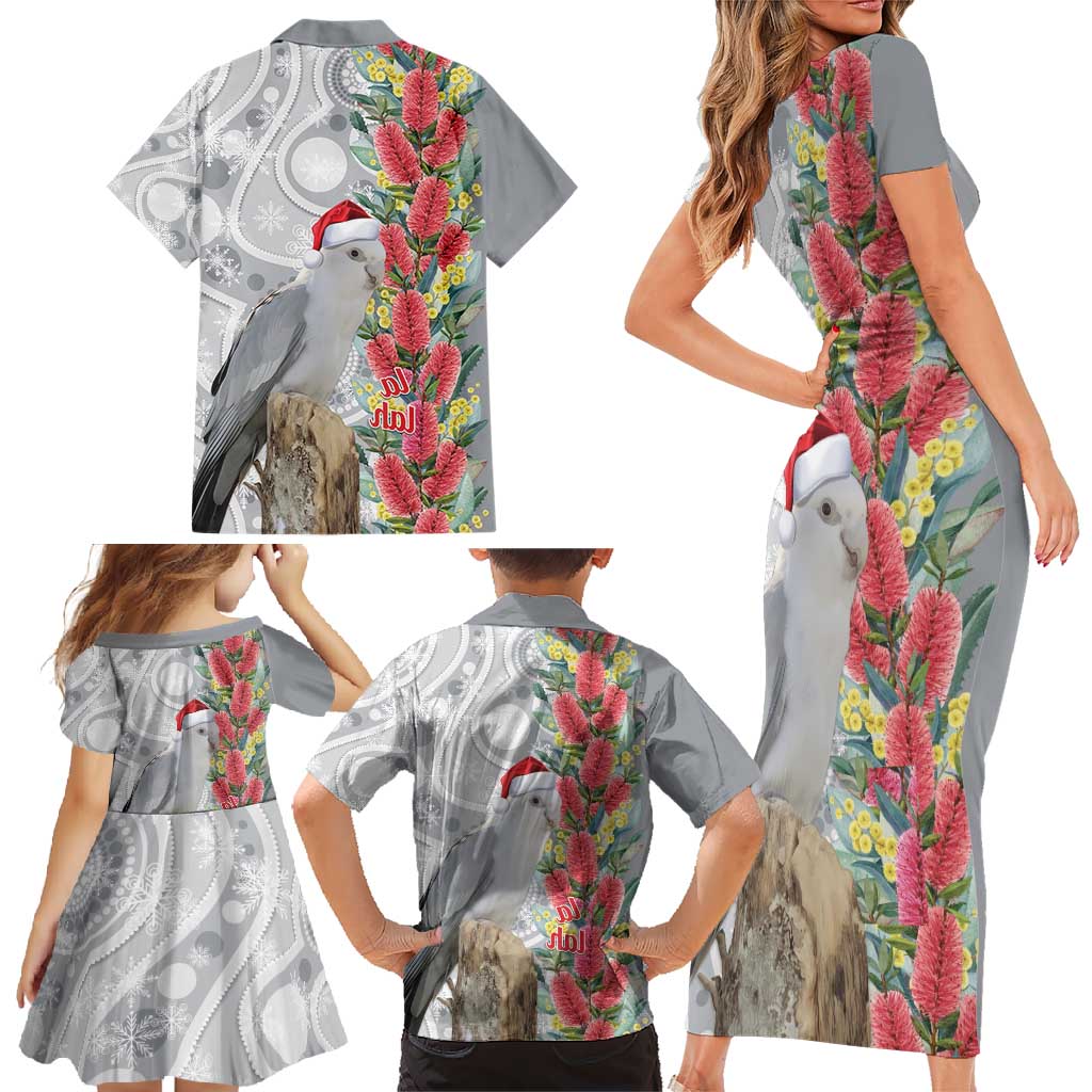 Blue Galah Mutation Christmas Australia Family Matching Short Sleeve Bodycon Dress and Hawaiian Shirt Falalalala Galalah Bottlebrush Grey Aboriginal Art - Aussie Hoodie