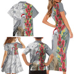 Blue Galah Mutation Christmas Australia Family Matching Short Sleeve Bodycon Dress and Hawaiian Shirt Falalalala Galalah Bottlebrush Grey Aboriginal Art - Aussie Hoodie