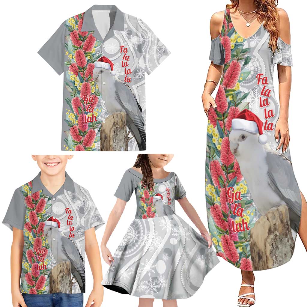 Blue Galah Mutation Christmas Australia Family Matching Summer Maxi Dress and Hawaiian Shirt Falalalala Galalah Bottlebrush Grey Aboriginal Art - Aussie Hoodie